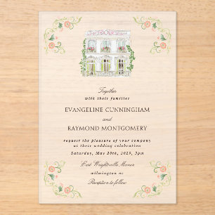 Invitaciones Acrílicas Elegante Boda Manor Rococó Acuarela