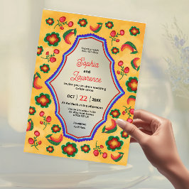 Invitaciones Acrílicas Elegante boda mexicana vibrante amarillo azul