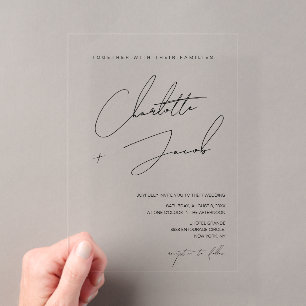 Invitaciones Acrílicas Elegante Boda Minimalista Atemporal en Blanco y Ne