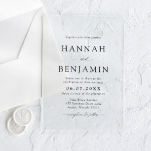 Invitaciones Acrílicas Elegante Boda Minimalista Moderna en Blanco y Negr
