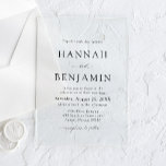 Invitaciones Acrílicas Elegante Boda Minimalista moderno negro y blanco<br><div class="desc">Este diseño de invitación intemporal combina tonos monocromáticos elegantes con una tipografía depurada y sofisticada. La llamativa paleta blanca y negra desprende una elegancia moderna, mientras que la disposición minimalista mantiene el foco en el día. Perfecto para las parejas que valoran la simplicidad y el estilo, esta invitación es el...</div>