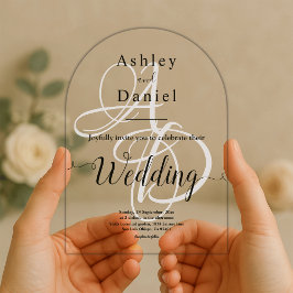 Invitaciones Acrílicas Elegante Boda Mínimo De Monograma Blanco Y Negro