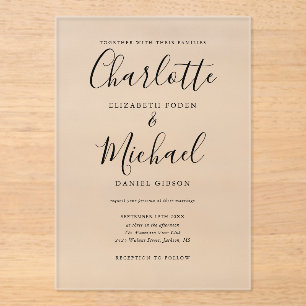 Invitaciones Acrílicas Elegante Boda Moderna con Letra de Firma Negra
