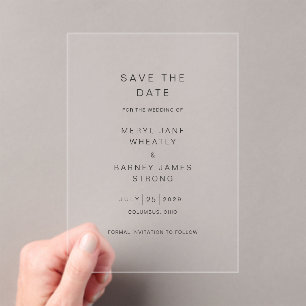 Invitaciones Acrílicas Elegante boda moderna guardar la fecha