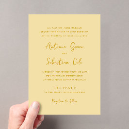 Invitaciones Acrílicas Elegante Boda moderno amarillo de mantequilla