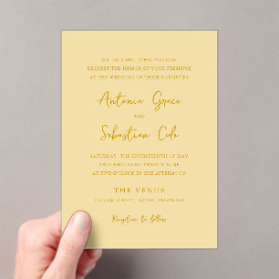 Invitaciones Acrílicas Elegante Boda moderno amarillo de mantequilla