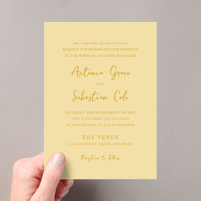 Invitaciones Acrílicas Elegante Boda moderno amarillo de mantequilla (Insitu (portátil))
