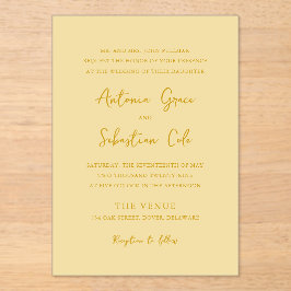 Invitaciones Acrílicas Elegante Boda moderno amarillo de mantequilla