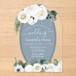 Invitaciones Acrílicas Elegante Boda moderno, azul turbio y verde sabio