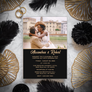 Invitaciones Acrílicas Elegante Boda moderno de fotografía dorada negro