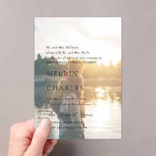 Invitaciones Acrílicas Elegante Boda moderno de fotos en blanco y negro