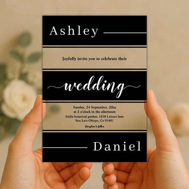 Invitaciones Acrílicas Elegante Boda moderno de franjas negra y blanca (Subido por el creador)
