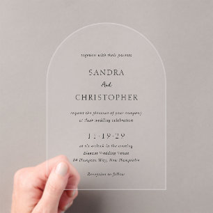 Invitaciones Acrílicas Elegante Boda moderno negro y blanco sencillo