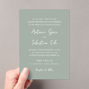 Invitaciones Acrílicas Elegante Boda moderno verde sabio