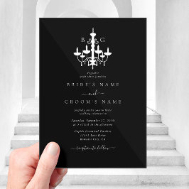 Invitaciones Acrílicas Elegante Boda Monograma de la lámpara de araña bla