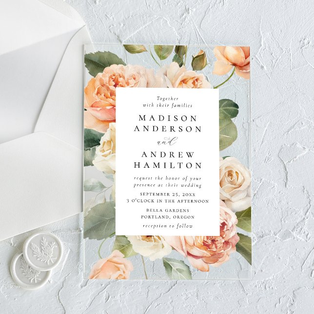Invitaciones Acrílicas Elegante Boda Peach y Cream Rosa (Subido por el creador)