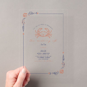 Invitaciones Acrílicas Elegante boda playera rústica roja y azul de cangr