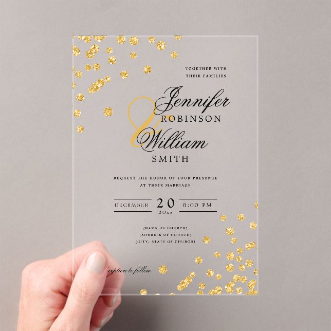 Invitaciones Acrílicas Elegante Boda Purpurina de oro Confetti tema (Insitu (portátil))