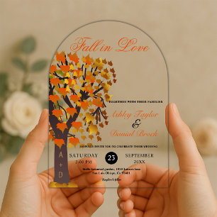 Invitaciones Acrílicas Elegante Boda Romántica de Árbol Tallado de Otoño