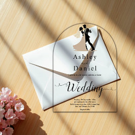 Invitaciones Acrílicas Elegante Boda romántica de Moda negra y blanca