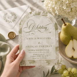 Invitaciones Acrílicas Elegante Boda Romántica Verde Oliva