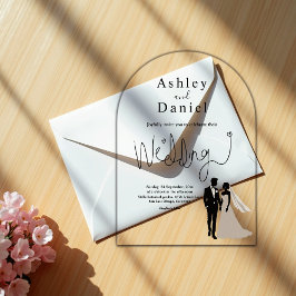 Invitaciones Acrílicas Elegante Boda Romántico Blanco Y Negro Sencillo
