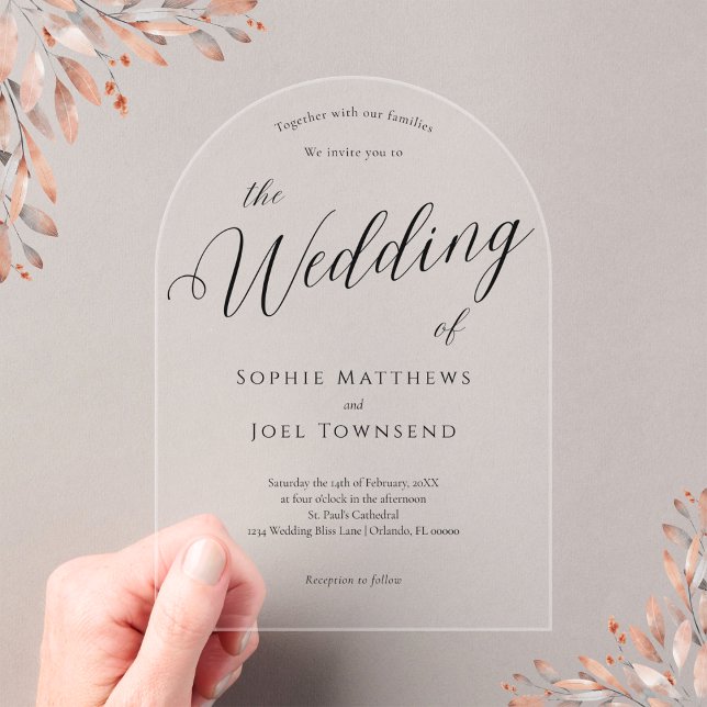 Invitaciones Acrílicas Elegante Boda romántico de escritura negra jugueto (Subido por el creador)
