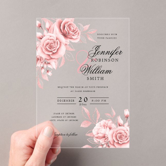 Invitaciones Acrílicas Elegante Boda Rosa Rubor Gold Floral (Insitu (portátil))