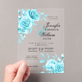 Invitaciones Acrílicas Elegante Boda Rosas Turquesa Tema Floral