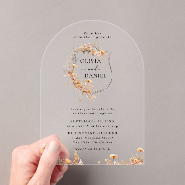 Invitaciones Acrílicas Elegante Boda Rustic Whimsical Wildflowers (Insitu (portátil))