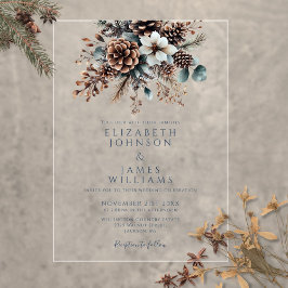Invitaciones Acrílicas Elegante Boda Rústico Floral Pinecone