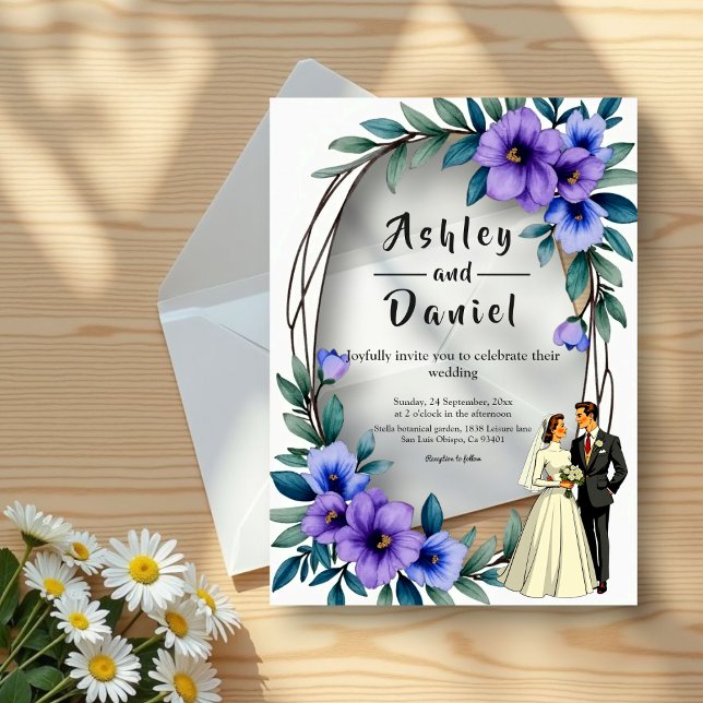 Invitaciones Acrílicas Elegante Boda Rústico Floral Wreath Bride Groom (Subido por el creador)