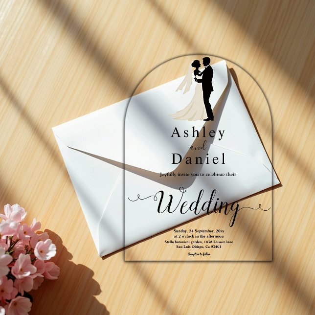 Invitaciones Acrílicas Elegante Boda simple de caligrafía blanca y negra (Subido por el creador)