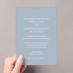 Invitaciones Acrílicas Elegante Boda Tradicional en Azul Polvoriento