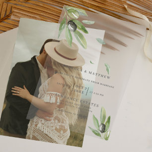 Invitaciones Acrílicas Elegante Boda Transparente de Vegetación Acuarela