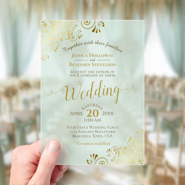 Invitaciones Acrílicas Elegante Boda verde de la pintura de oro (Subido por el creador)