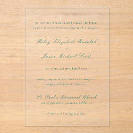 Invitaciones Acrílicas Elegante boda verde esmeralda limpio
