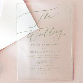 Invitaciones Acrílicas Elegante Boda Verde Salvia Moderna