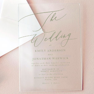 Invitaciones Acrílicas Elegante Boda Verde Salvia Moderna