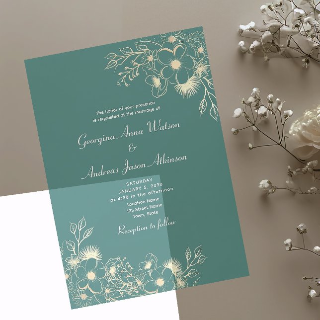 Invitaciones Acrílicas Elegante Boda Verde y Oro (Subido por el creador)