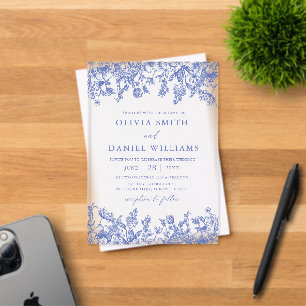 Invitaciones Acrílicas Elegante boda victoriana de flores silvestres azul