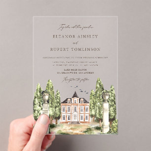 Invitaciones Acrílicas Elegante Boda Vintage de la pluma de pavo real