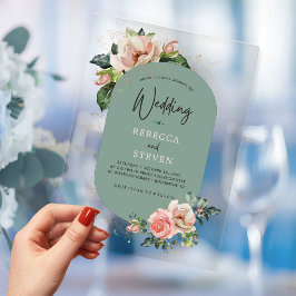 Invitaciones Acrílicas Elegante Bodas Florales Acrílicas de Salvia Rosa M