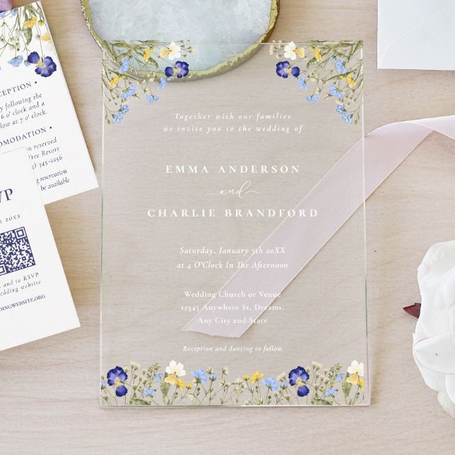 Invitaciones Acrílicas Elegante Boho Botánico Flores silvestres Boda de g (Subido por el creador)