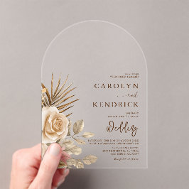 Invitaciones Acrílicas Elegante Boho Neutral Accents Floral Arch Boda