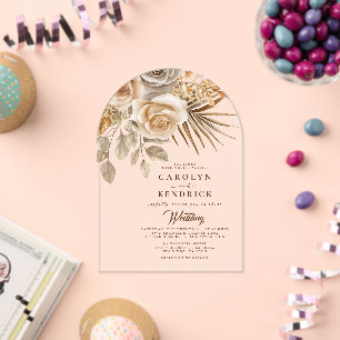 Invitaciones Acrílicas Elegante Boho Neutral Accents Floral Arch Boda