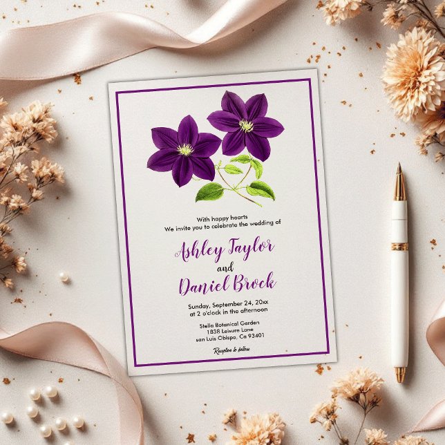 Invitaciones Acrílicas Elegante Boho Purple Flowers Summer Floral Boda (Subido por el creador)