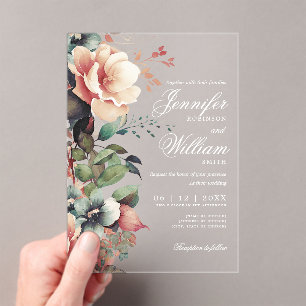 Invitaciones Acrílicas Elegante Boho Romántico Floral Otoño Boda otoño