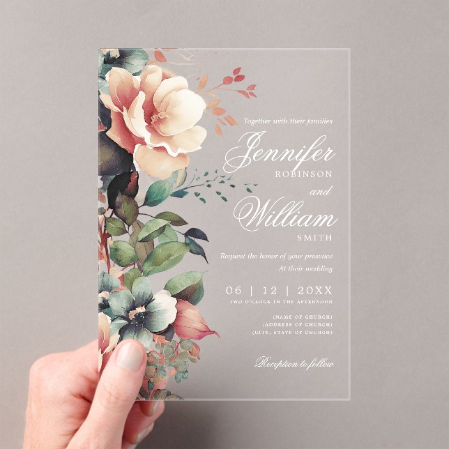Invitaciones Acrílicas Elegante Boho Romántico Floral Otoño Boda otoño (Insitu (portátil))
