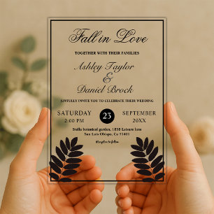 Invitaciones Acrílicas Elegante Boho Rústico Blanco Y Negro Cae Boda